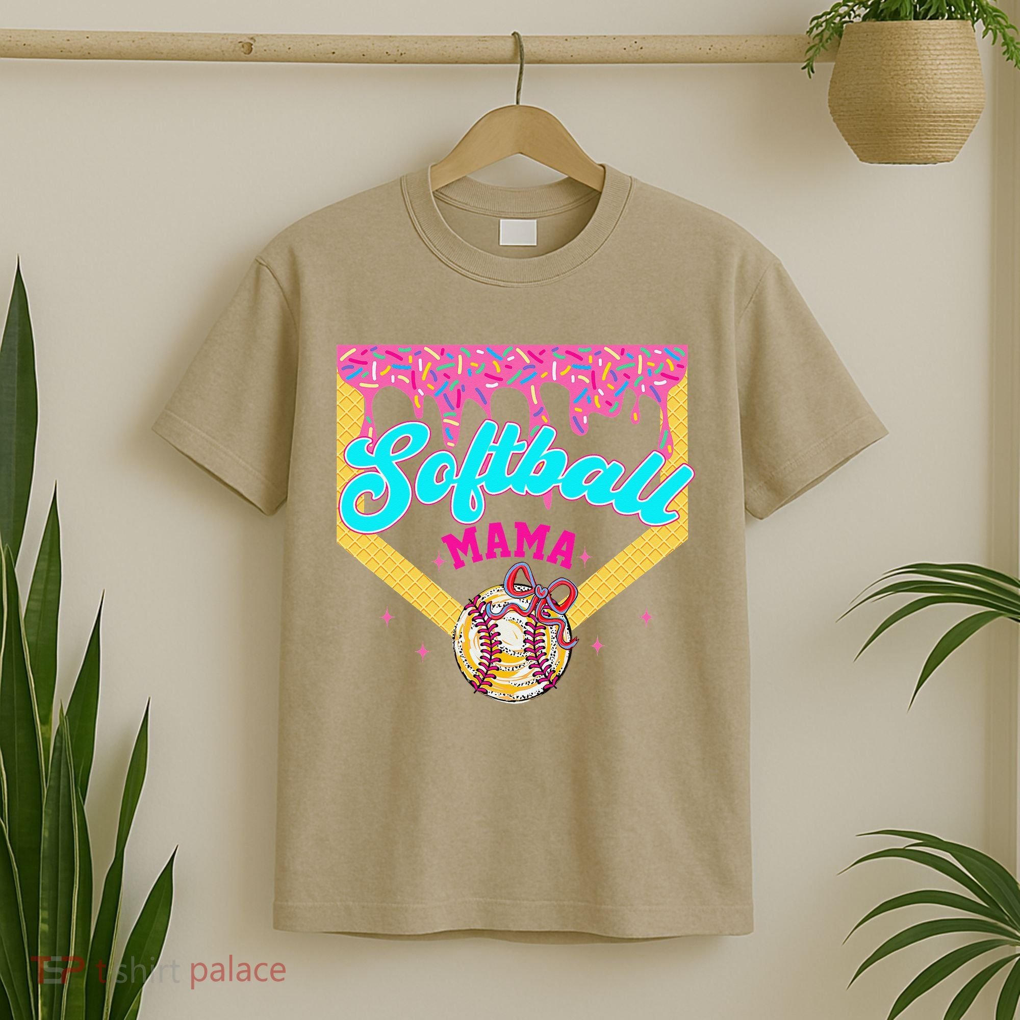 Softball Mama Ice Cream Drip Cheer Mom Game Day Mothers Day T-Shirt