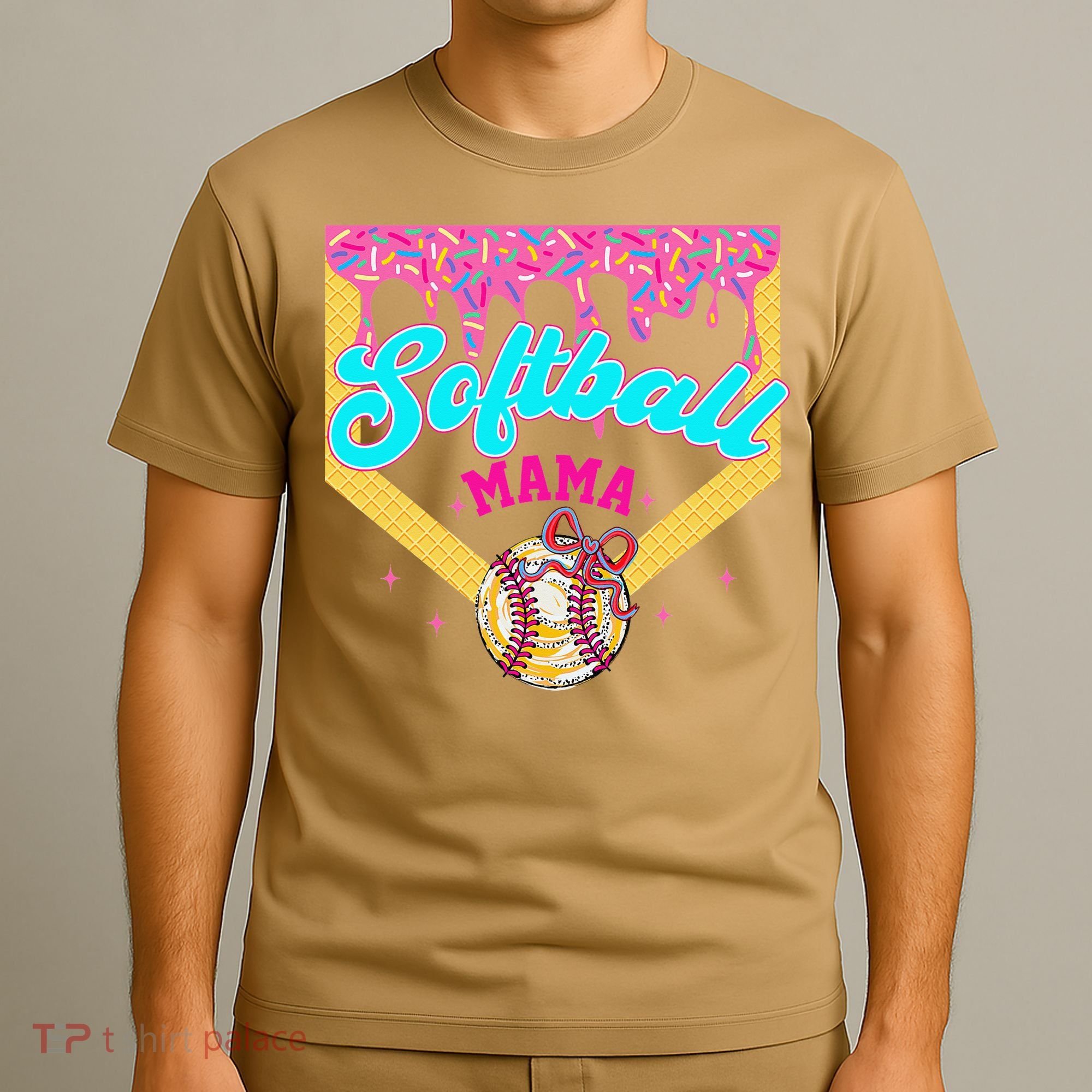 Softball Mama Ice Cream Drip Cheer Mom Game Day Mothers Day T-Shirt