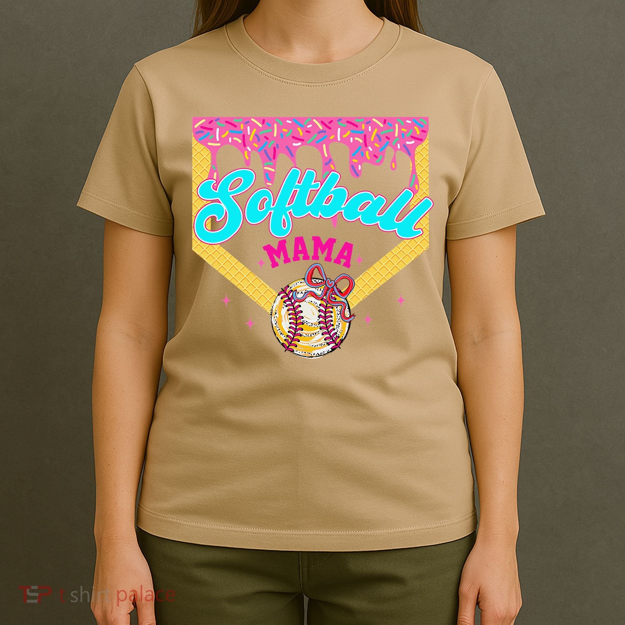 Softball Mama Ice Cream Drip Cheer Mom Game Day Mothers Day T-Shirt