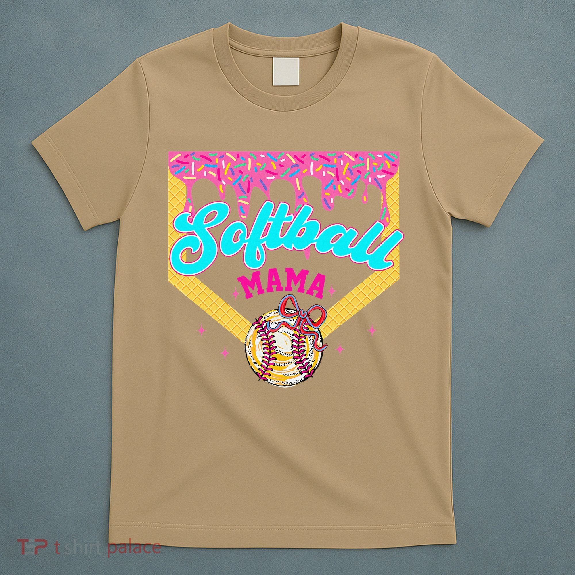 Softball Mama Ice Cream Drip Cheer Mom Game Day Mothers Day T-Shirt