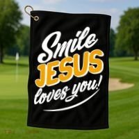 Smile Jesus Loves You!  Golf Towel thumb 1