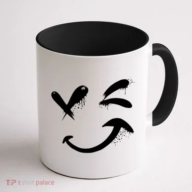 Smiley Face Winking Coffee Mug back
