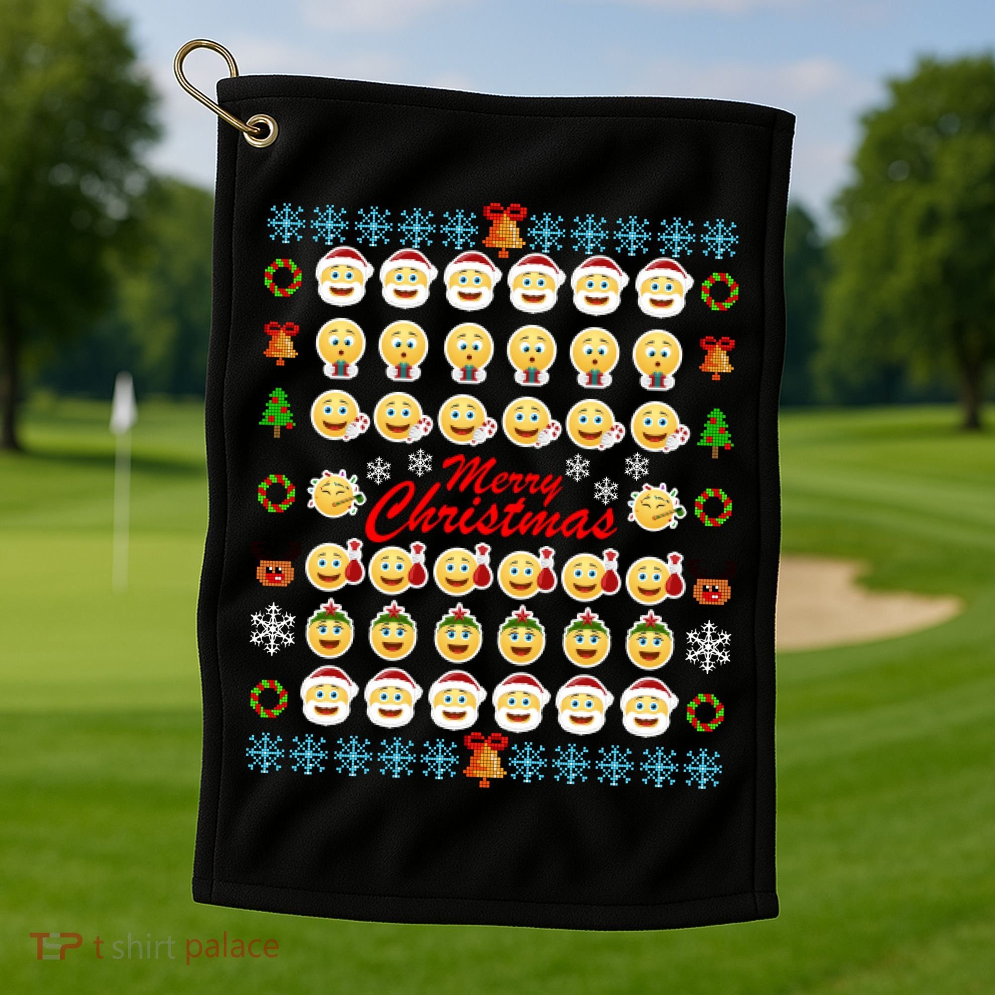 Smiley Faces Ugly Christmas Sweater Golf Towel