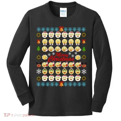 Smiley Faces Ugly Christmas Sweater Kids Long Sleeve Shirt