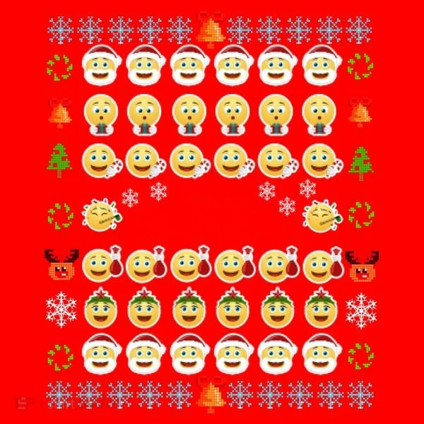 Smiley Faces Ugly Christmas Sweater Santa Hat