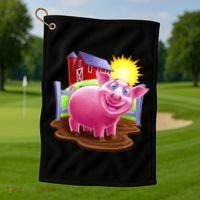 Smiling Farm Pig Golf Towel thumb 1