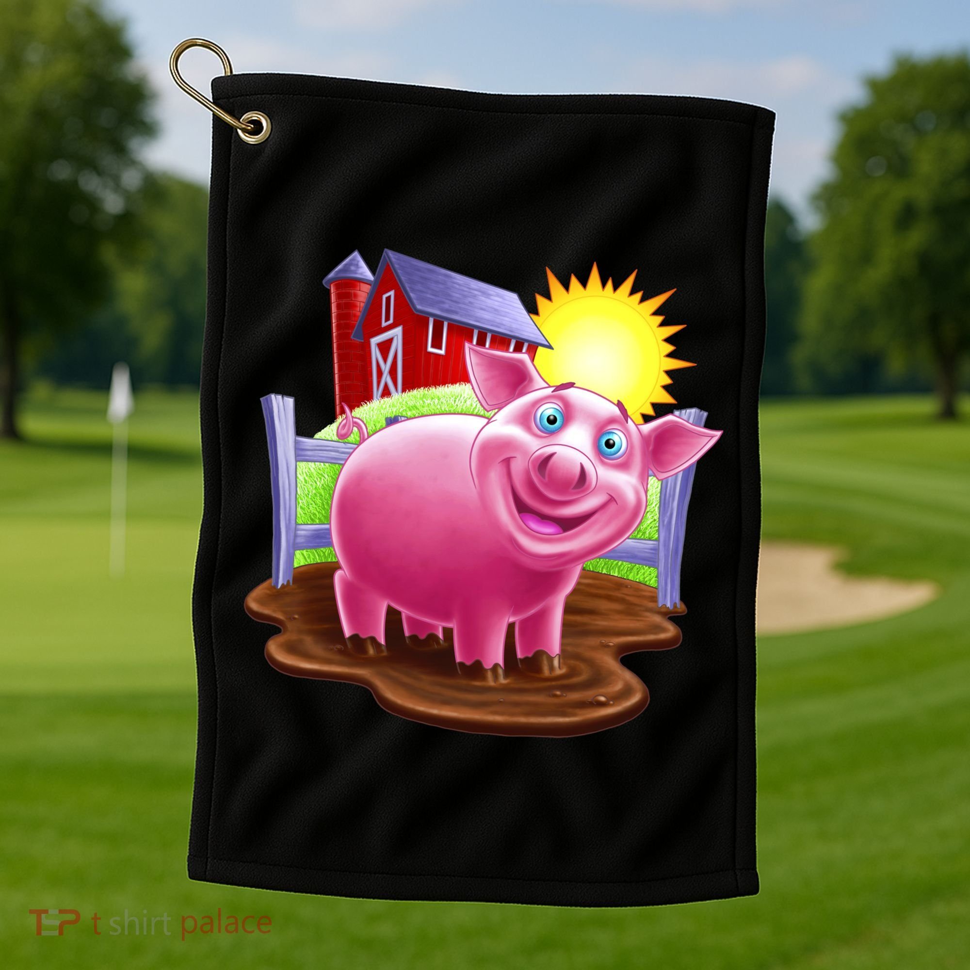 Smiling Farm Pig Golf Towel