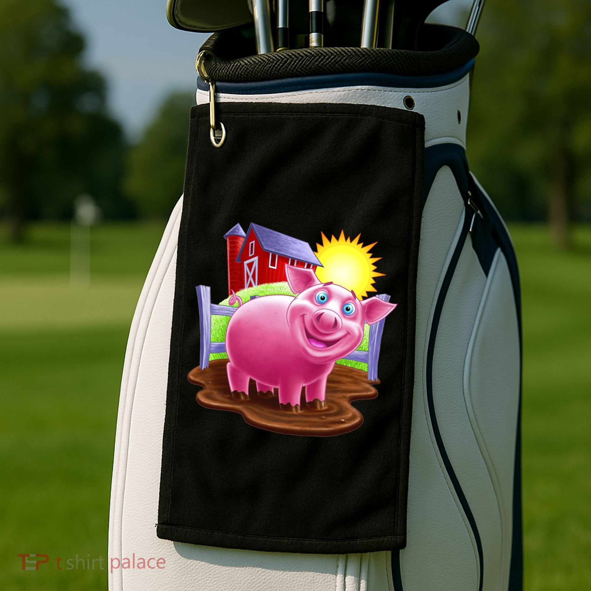 Smiling Farm Pig Golf Towel