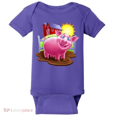 Smiling Farm Pig Baby Bodysuit