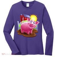 Smiling Farm Pig Women's Long Sleeve Shirt thumb 0