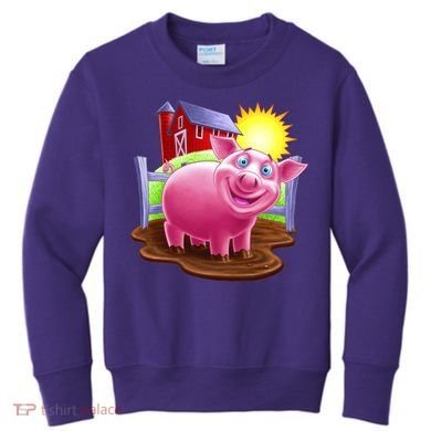 Smiling Farm Pig Kids Sweatshirt