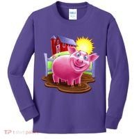 Smiling Farm Pig Kids Long Sleeve Shirt thumb 0