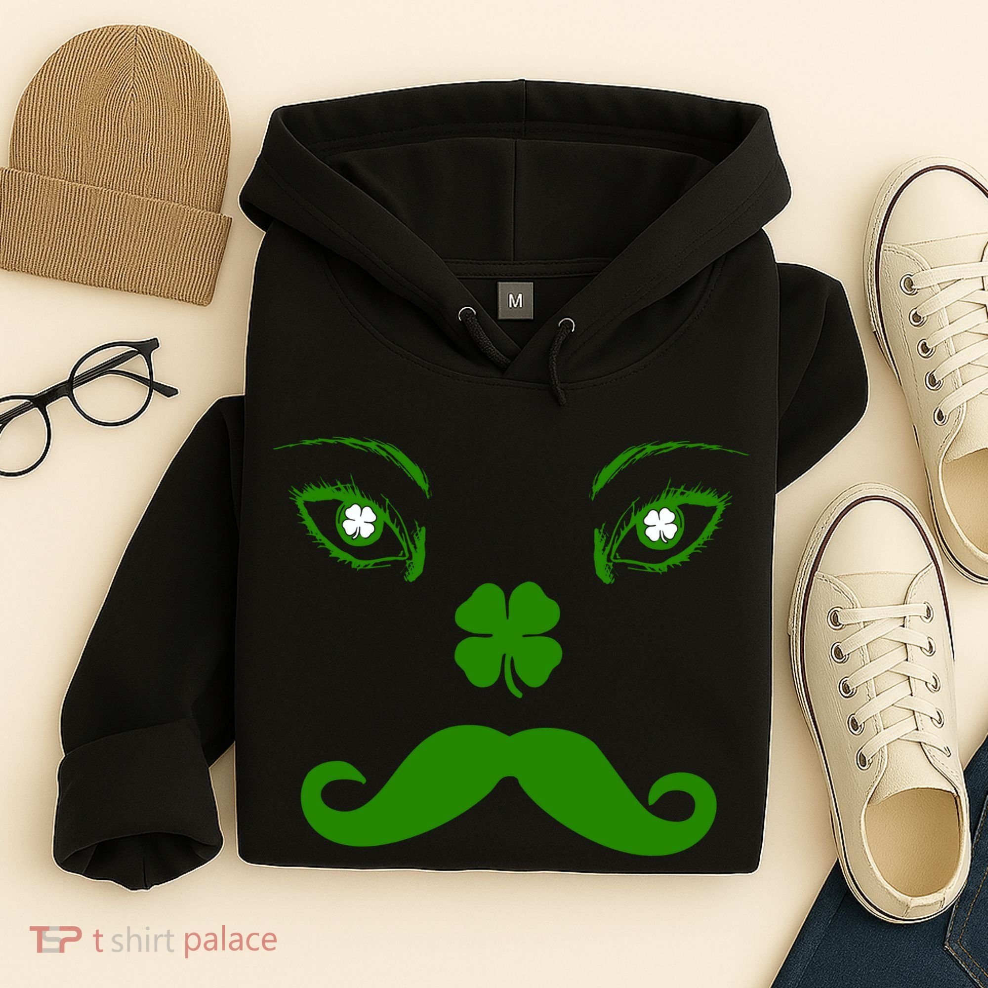 Smiling Irish Eyes Cloverleaf Mustache Hoodie