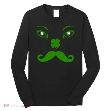 Smiling Irish Eyes Cloverleaf Mustache Long Sleeve Shirt