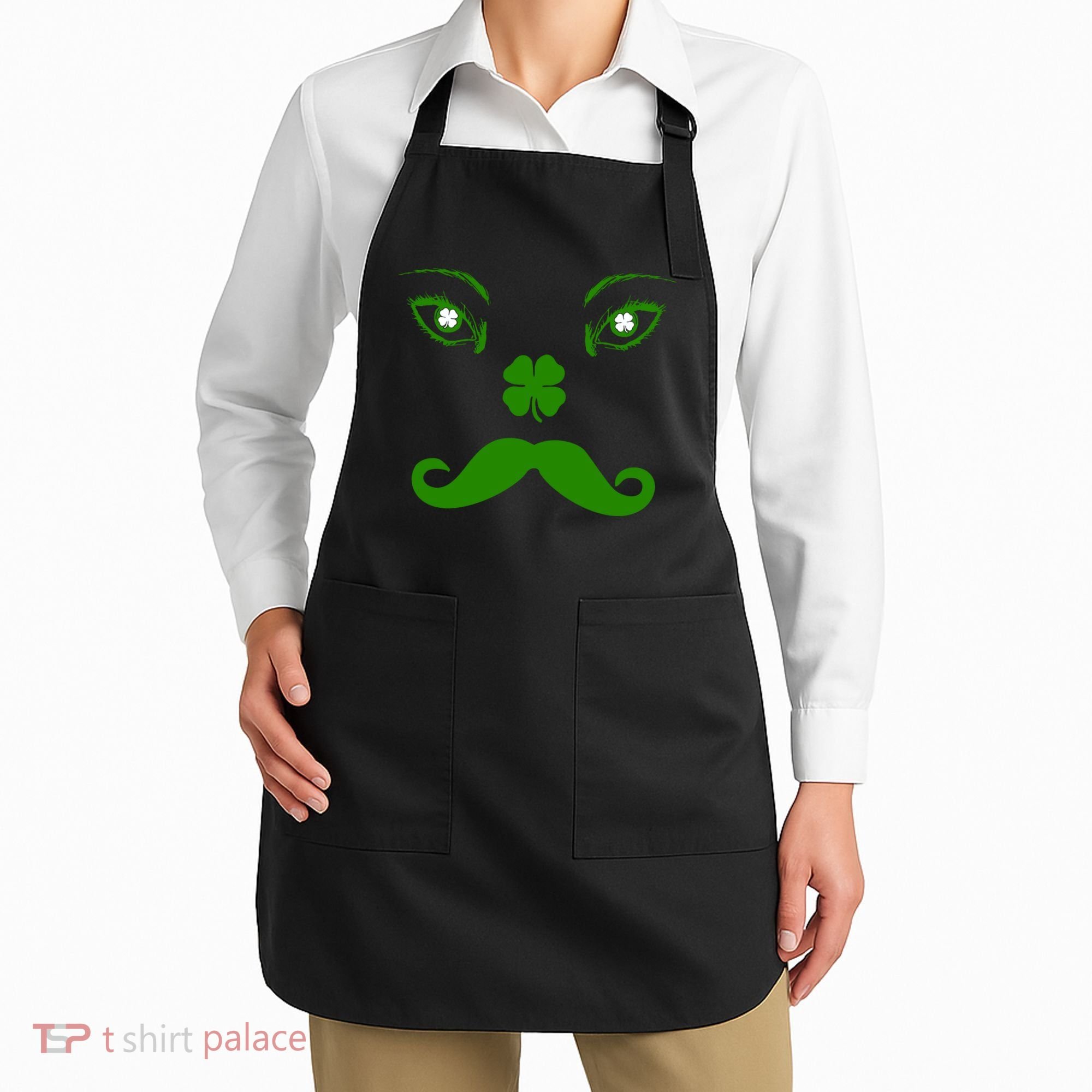 Smiling Irish Eyes Cloverleaf Mustache Apron