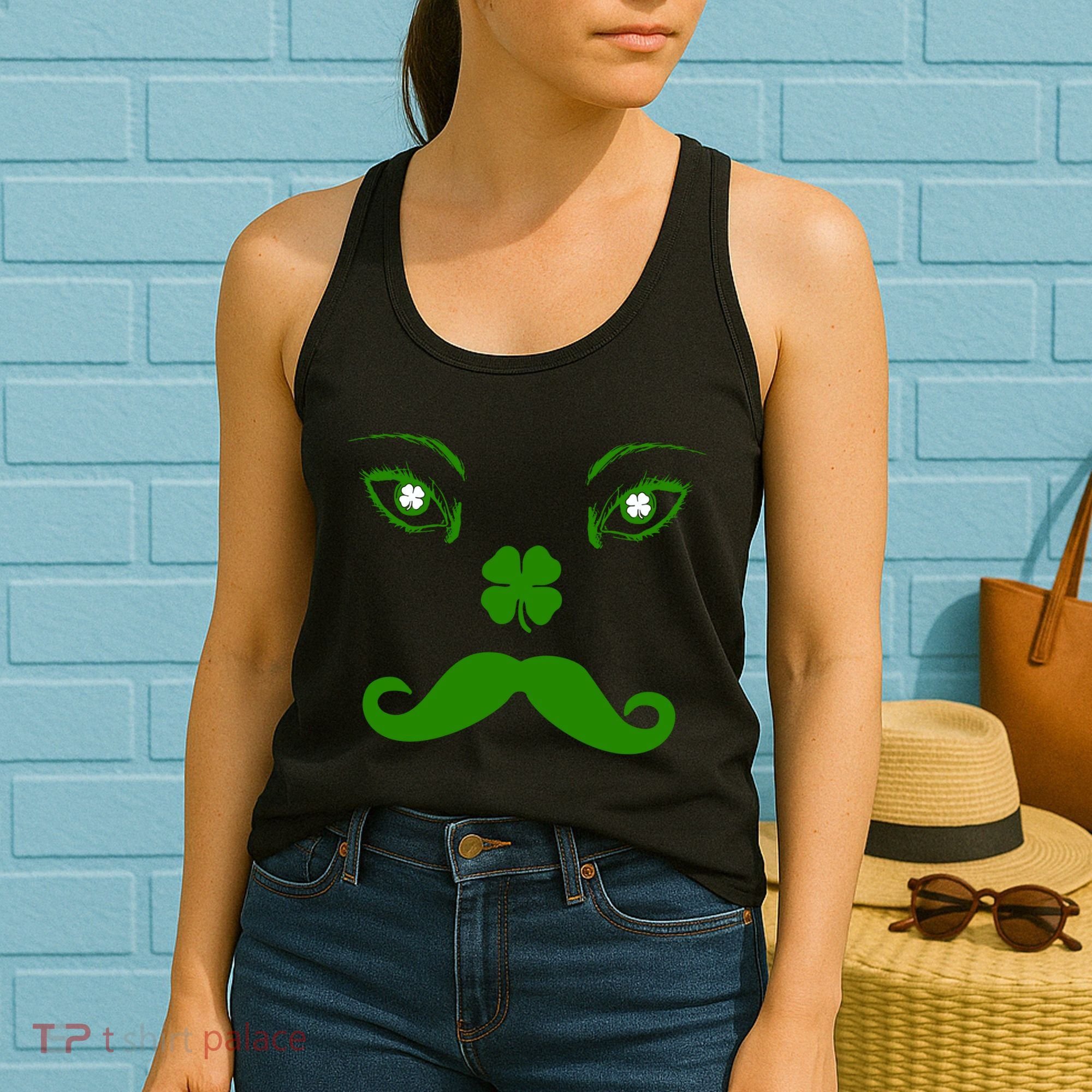 Smiling Irish Eyes Cloverleaf Mustache Women's Tank Top