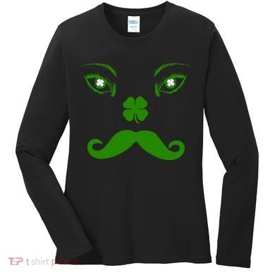Smiling Irish Eyes Cloverleaf Mustache Women's Long Sleeve Shirt