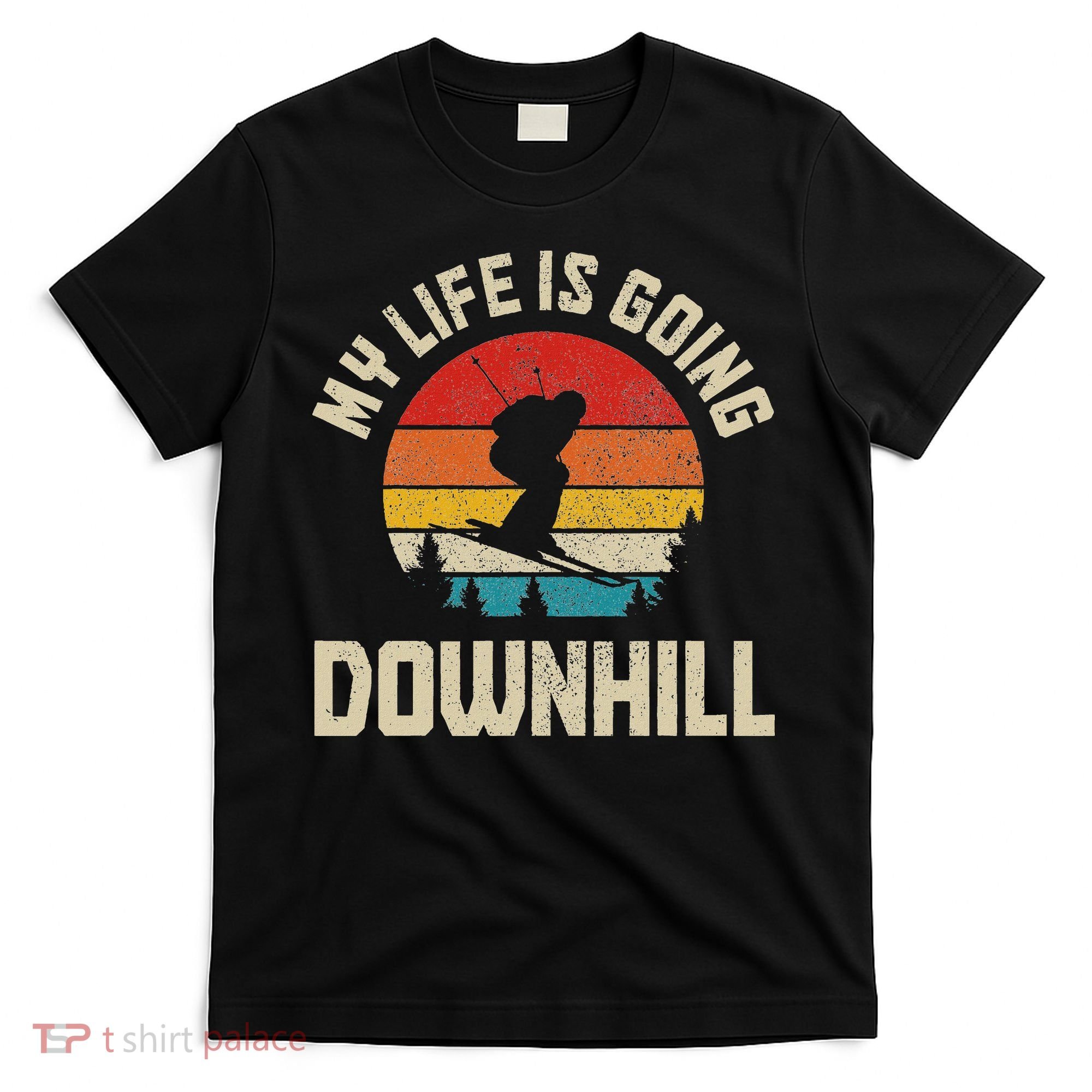 Ski My Life Is Going Downhill Vintage Skiing Funny Skier T-Shirt