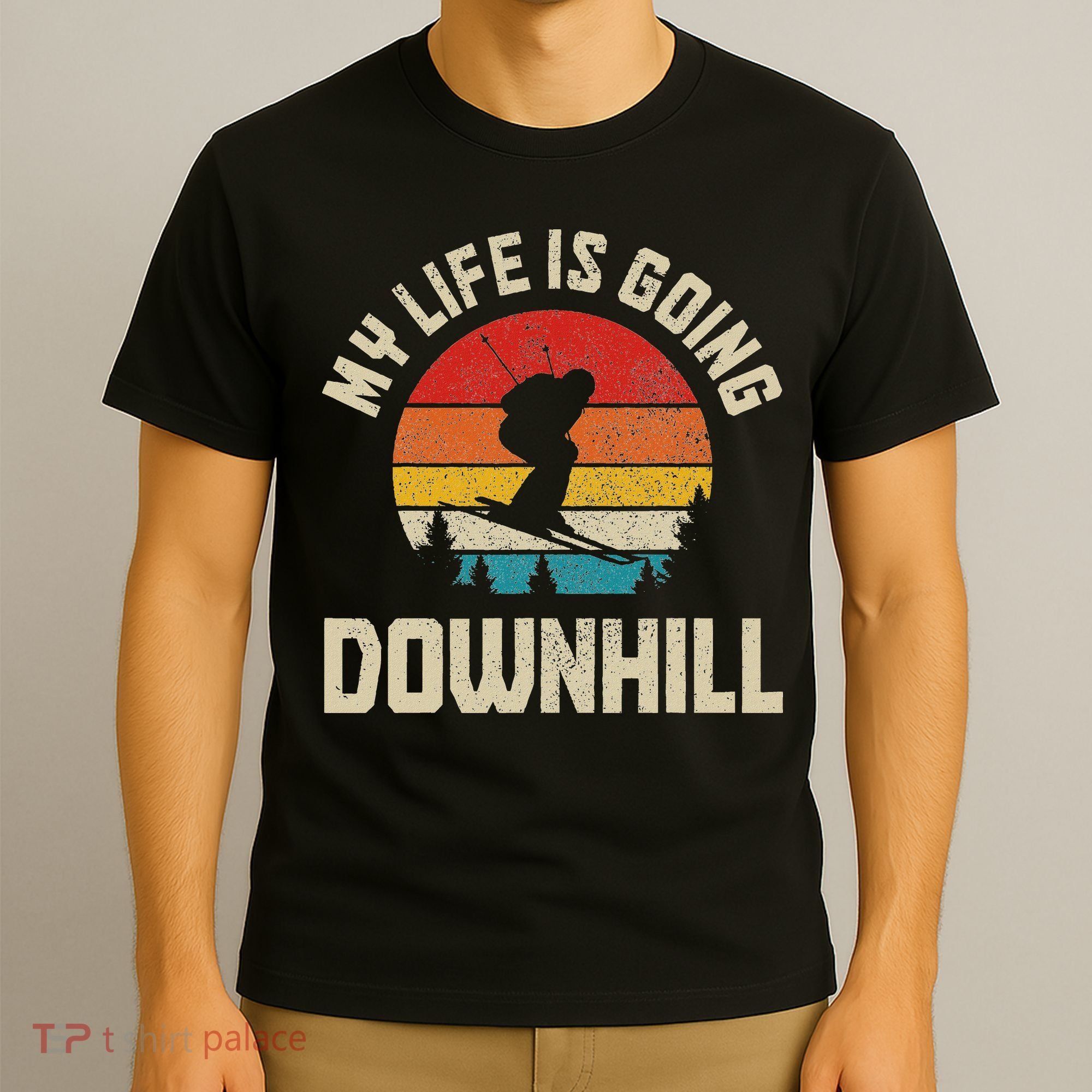 Ski My Life Is Going Downhill Vintage Skiing Funny Skier T-Shirt