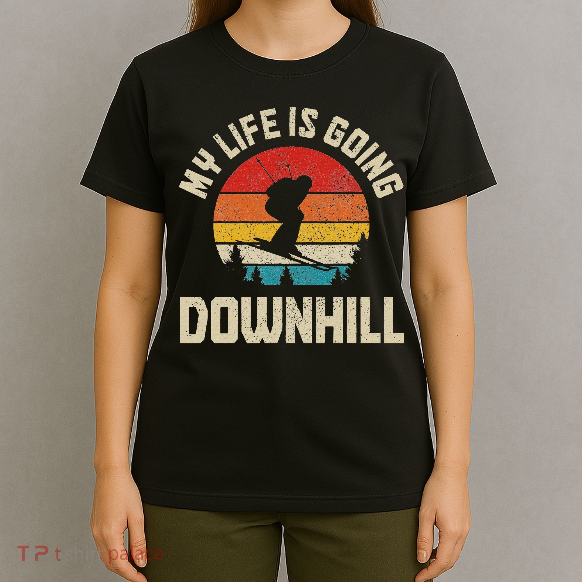 Ski My Life Is Going Downhill Vintage Skiing Funny Skier T-Shirt