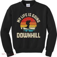 Ski My Life Is Going Downhill Vintage Skiing Funny Skier Kids Sweatshirt thumb 0