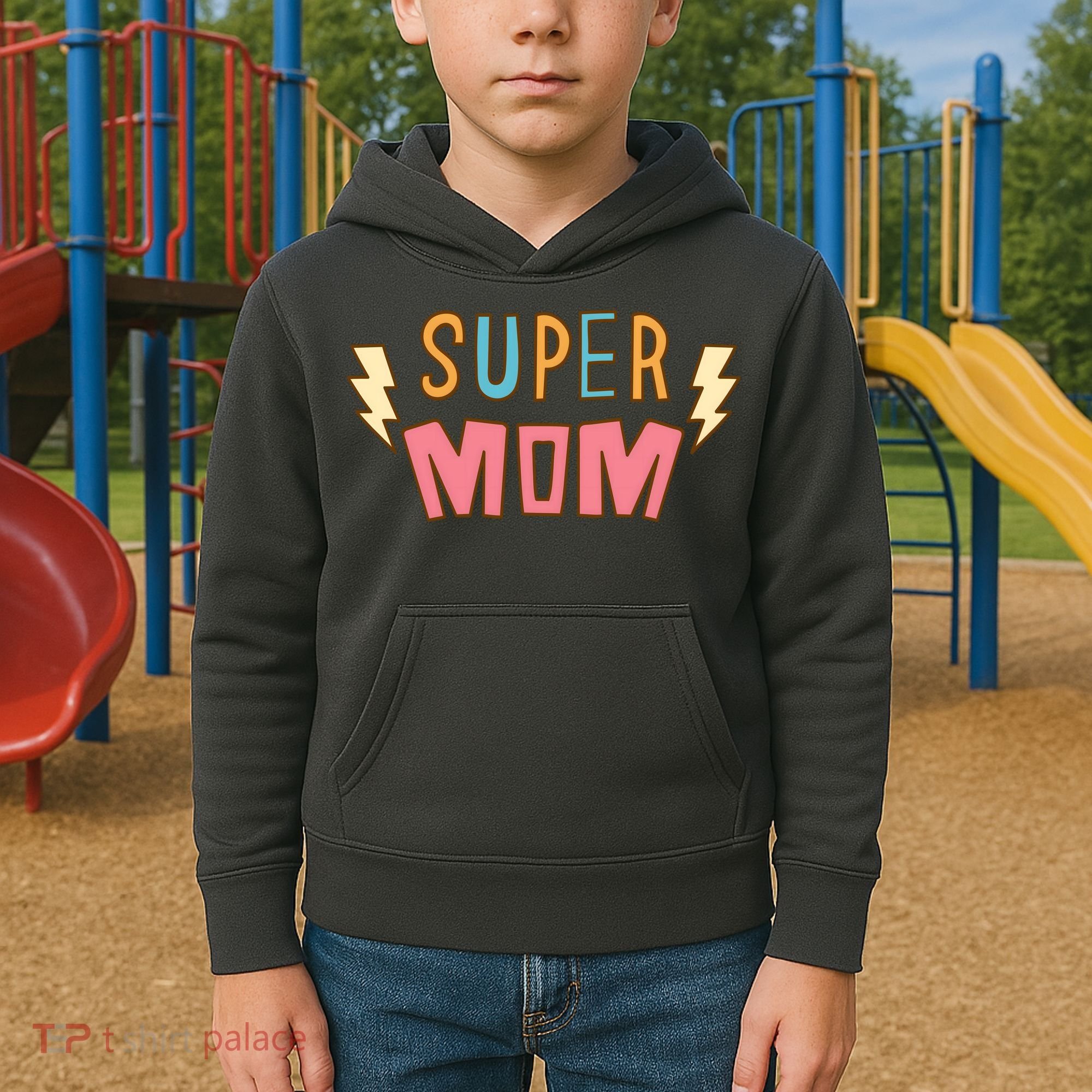 Super Mom Lighting Bolt Gift Kids Hoodie