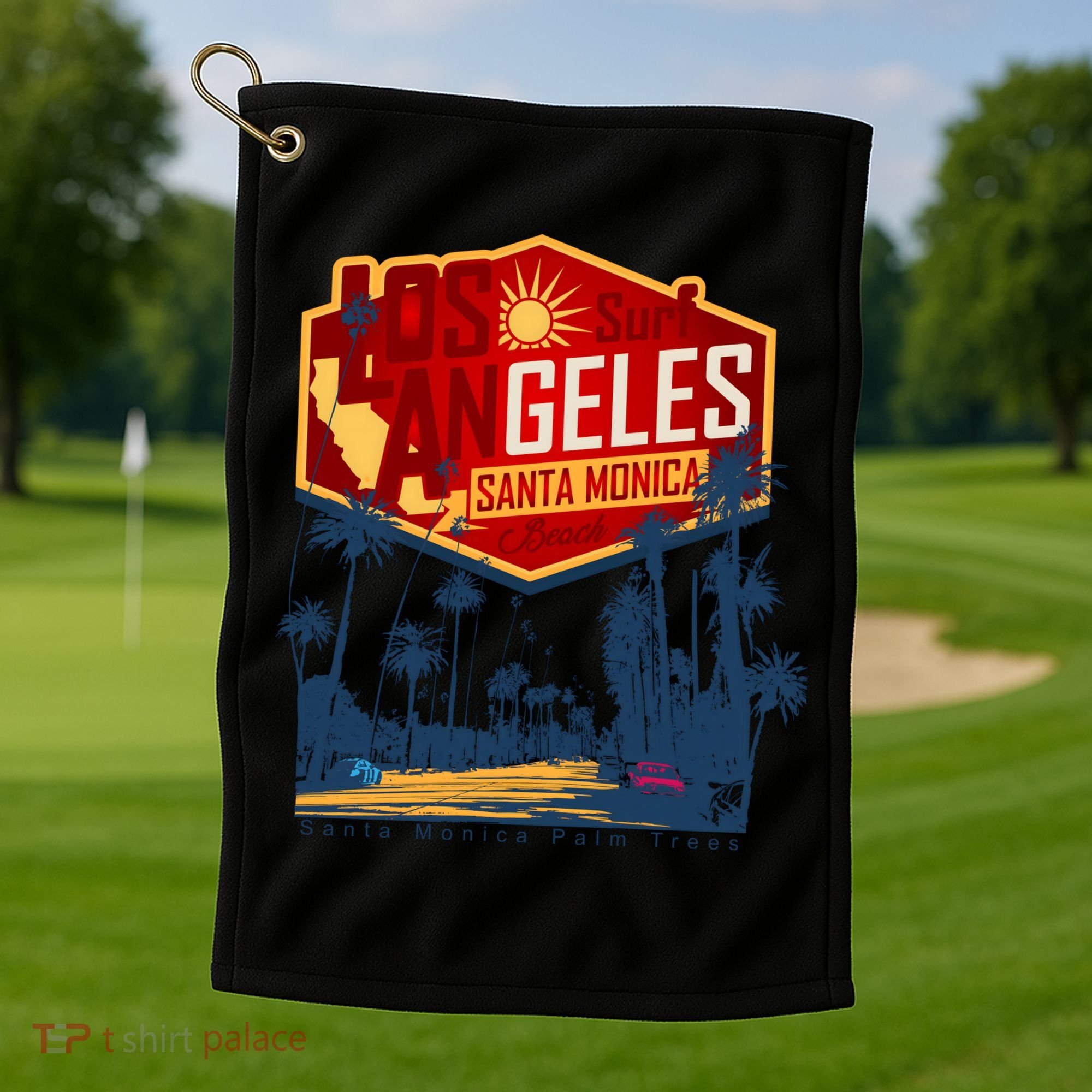 Santa Monica LA Los Angeles Retro Surf Beach Golf Towel
