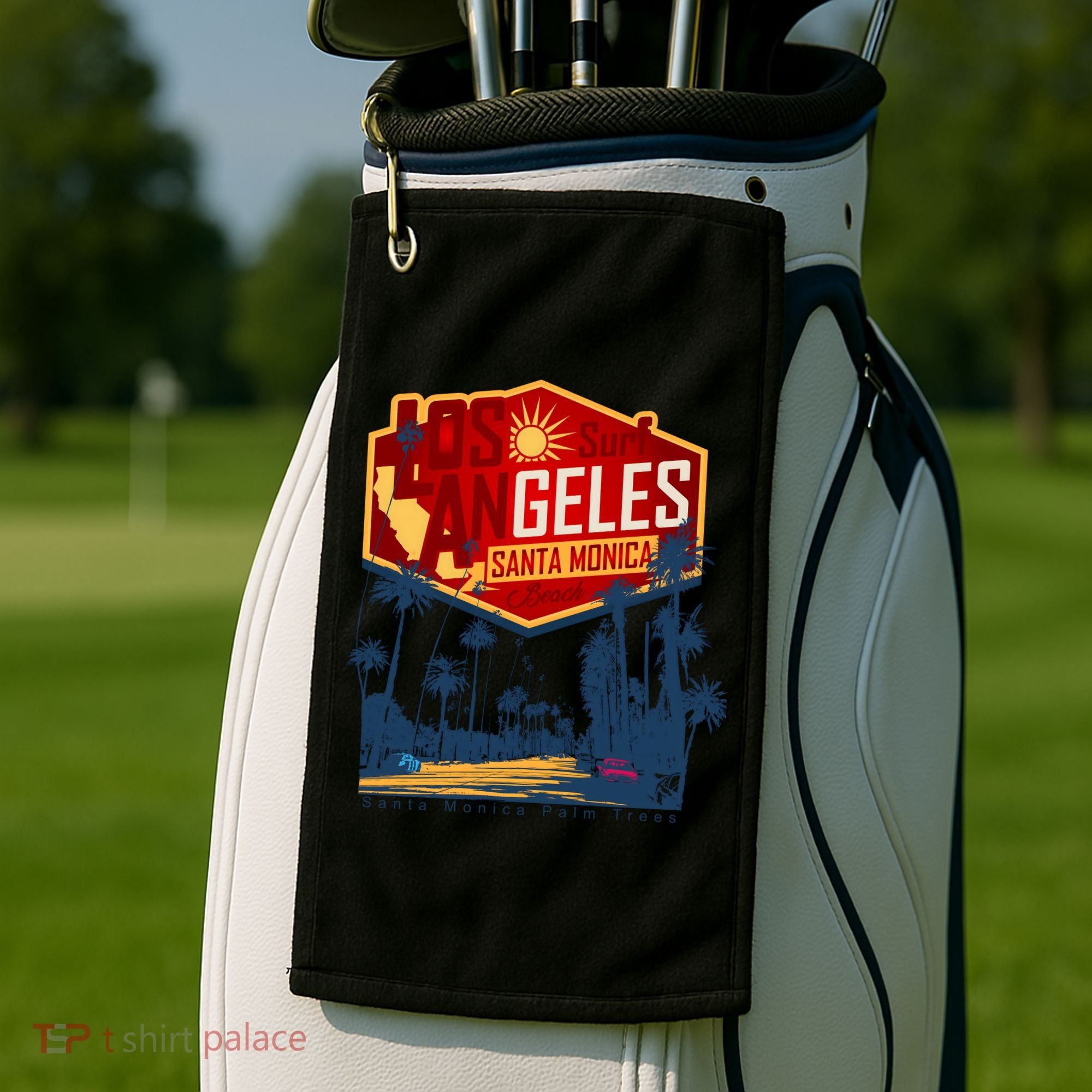 Santa Monica LA Los Angeles Retro Surf Beach Golf Towel