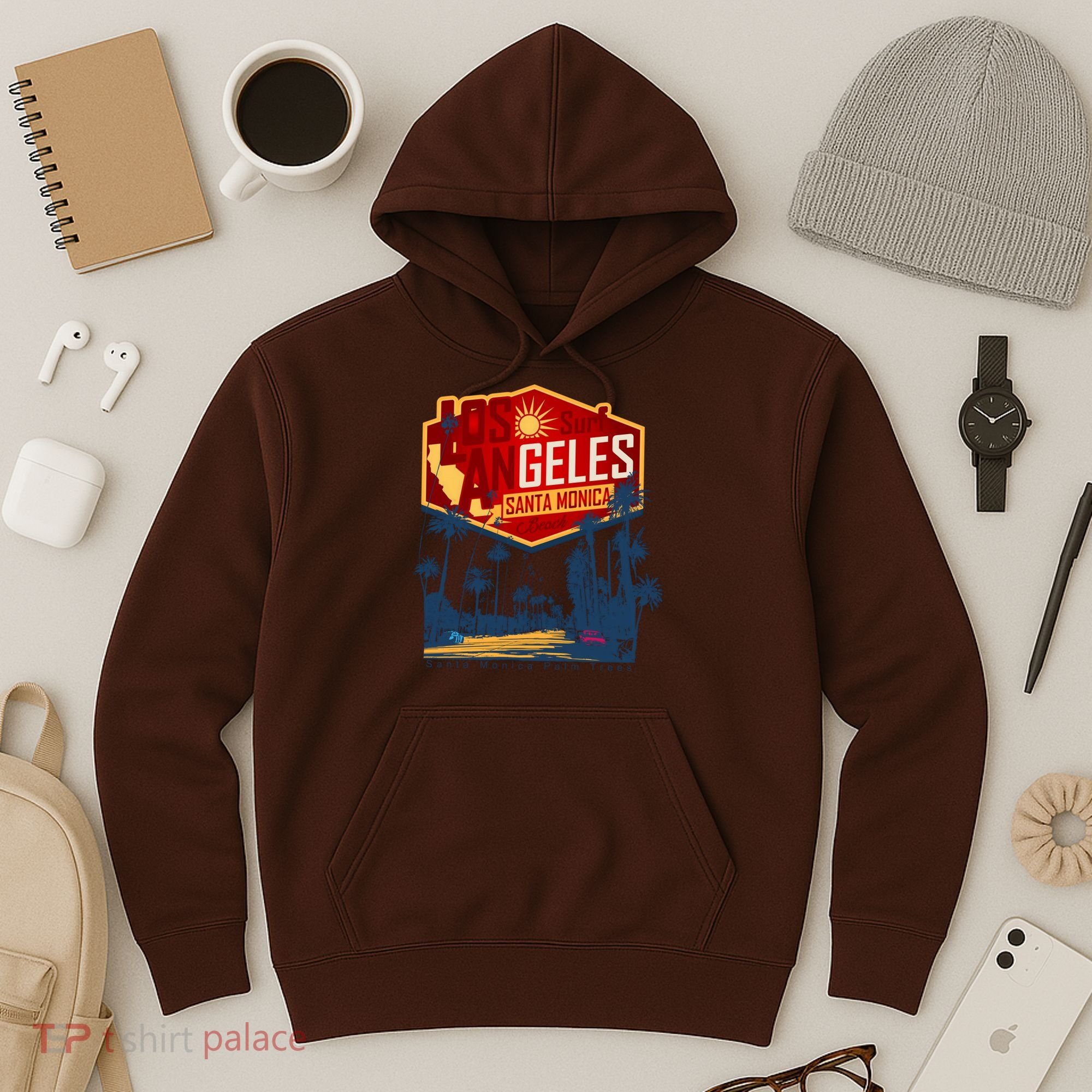 Santa Monica LA Los Angeles Retro Surf Beach Hoodie