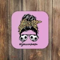 Soccer Mom Leopard Messy Bun Football Hair Game Day Vibes Coaster thumb 0