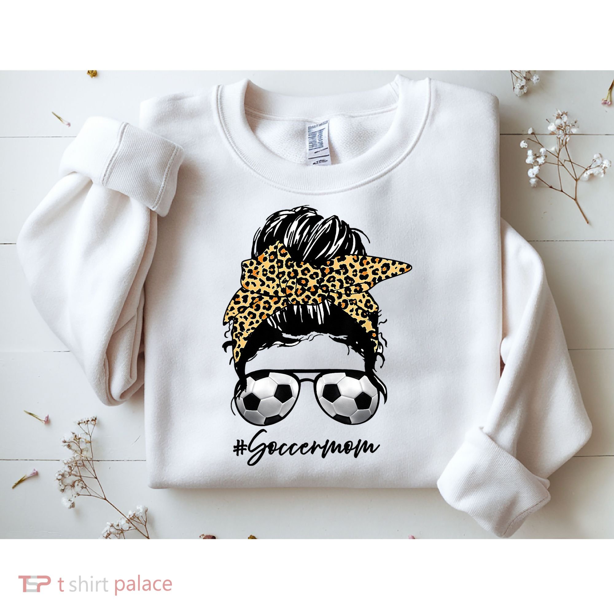 Soccer Mom Leopard Messy Bun Football Hair Game Day Vibes Sweatshirt
