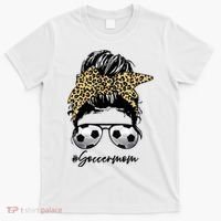 Soccer Mom Leopard Messy Bun Football Hair Game Day Vibes T-Shirt thumb 0