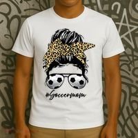 Soccer Mom Leopard Messy Bun Football Hair Game Day Vibes T-Shirt thumb 3