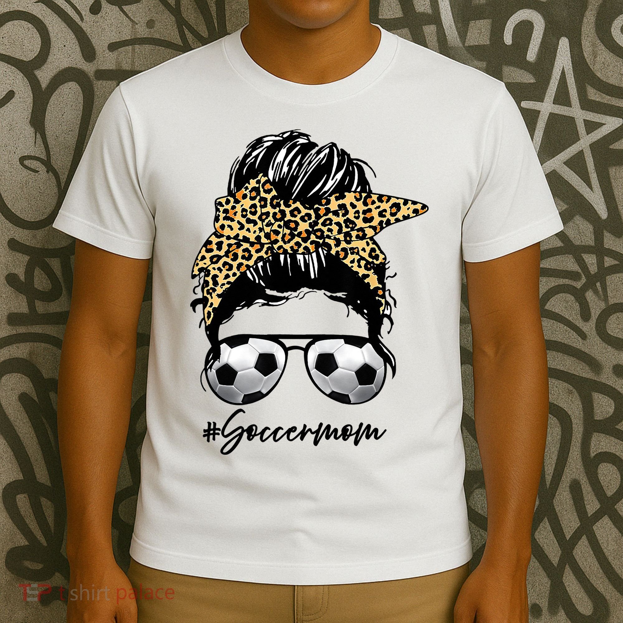 Soccer Mom Leopard Messy Bun Football Hair Game Day Vibes T-Shirt