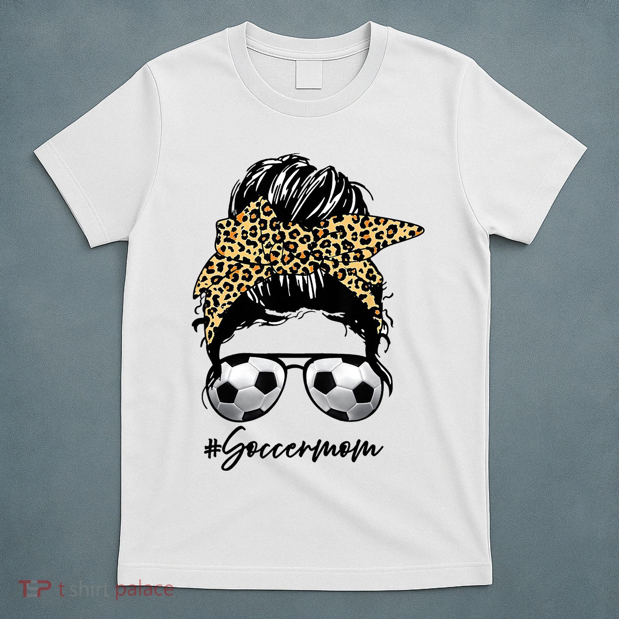 Soccer Mom Leopard Messy Bun Football Hair Game Day Vibes T-Shirt