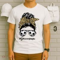 Soccer Mom Leopard Messy Bun Football Hair Game Day Vibes T-Shirt thumb 6