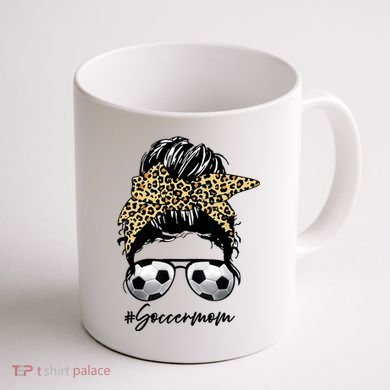Soccer Mom Leopard Messy Bun Football Hair Game Day Vibes Coffee Mug back