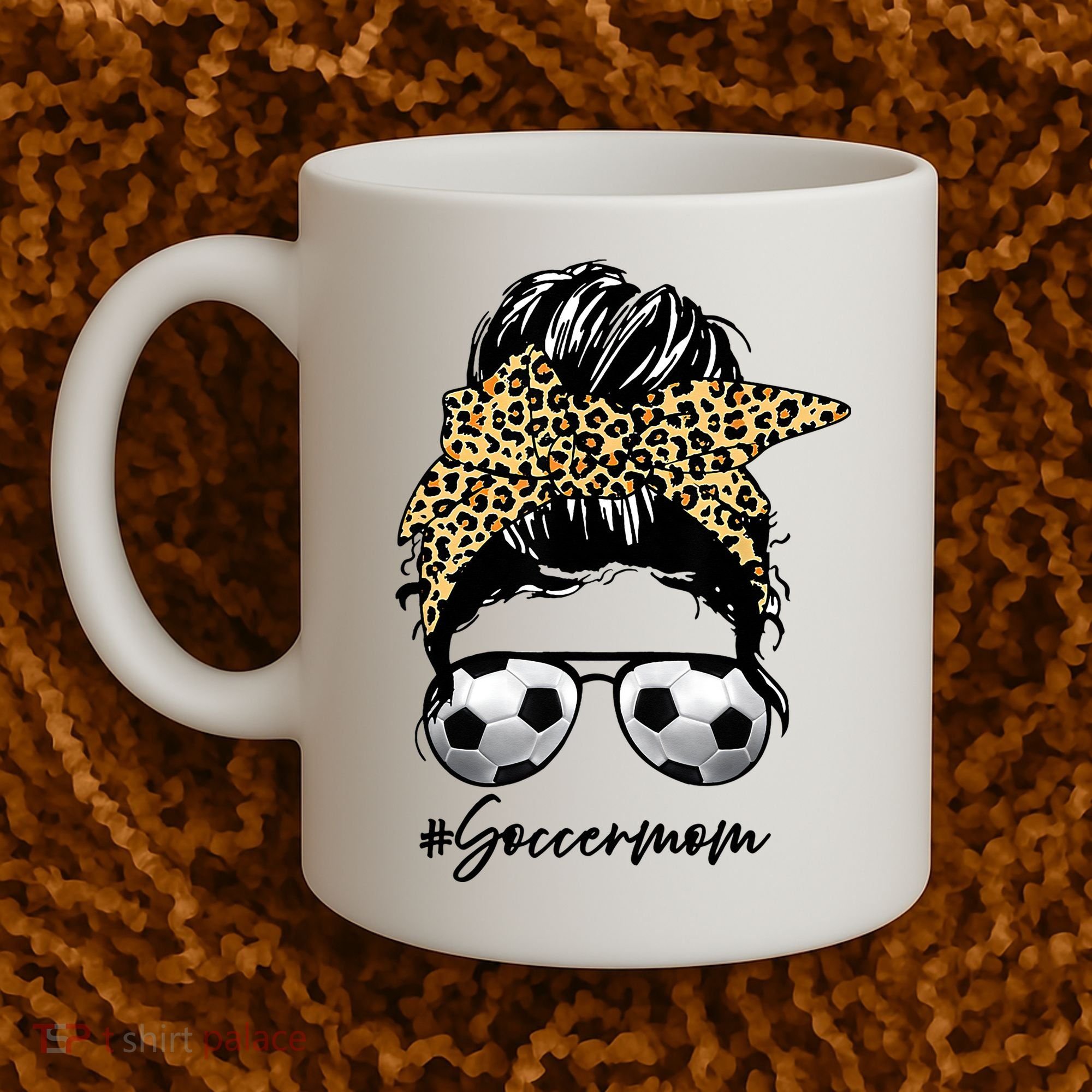 Soccer Mom Leopard Messy Bun Football Hair Game Day Vibes Coffee Mug
