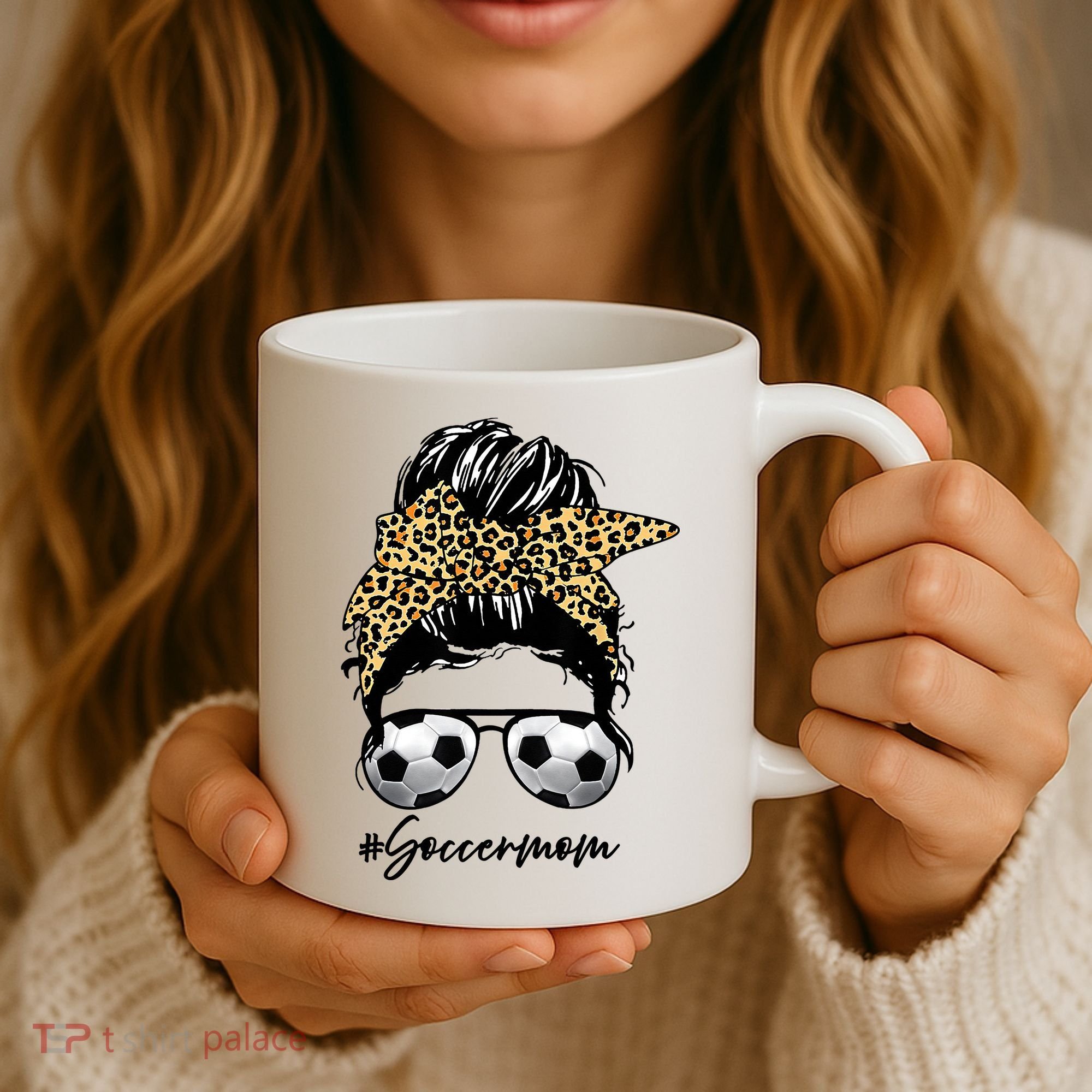Soccer Mom Leopard Messy Bun Football Hair Game Day Vibes Coffee Mug