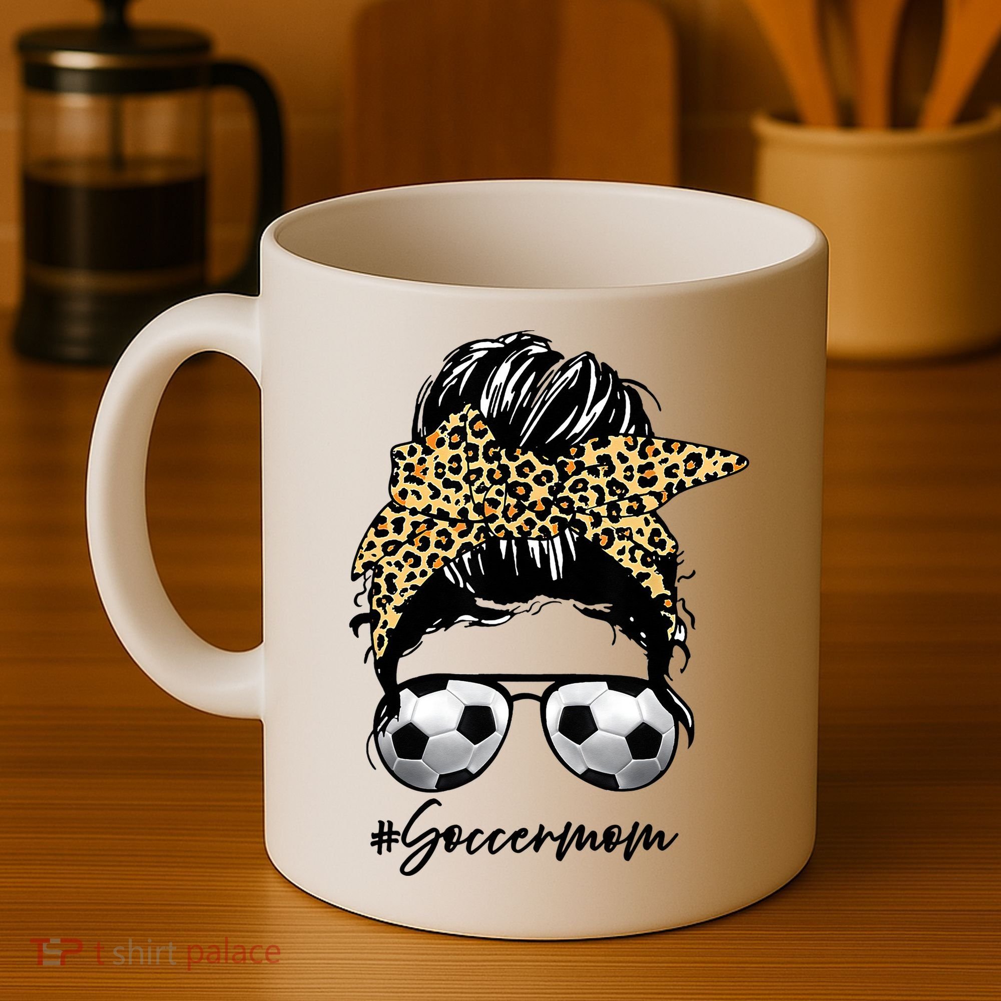 Soccer Mom Leopard Messy Bun Football Hair Game Day Vibes Coffee Mug