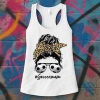 Soccer Mom Leopard Messy Bun Football Hair Game Day Vibes Women's Tank Top thumb 3