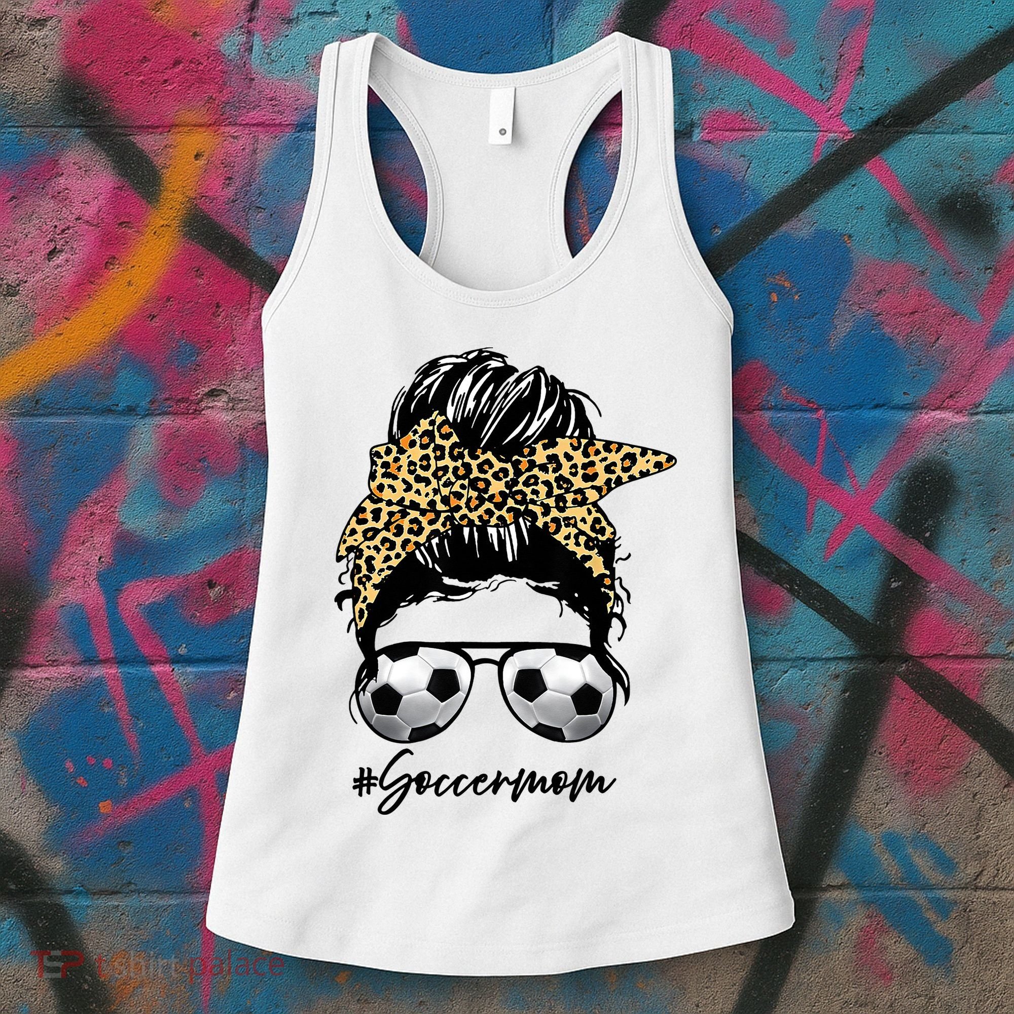Soccer Mom Leopard Messy Bun Football Hair Game Day Vibes Women's Tank Top