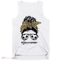Soccer Mom Leopard Messy Bun Football Hair Game Day Vibes Tank Top thumb 0
