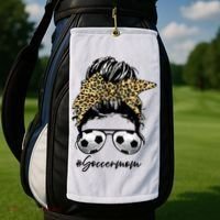 Soccer Mom Leopard Messy Bun Football Hair Game Day Vibes Golf Towel thumb 2