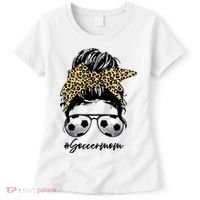 Soccer Mom Leopard Messy Bun Football Hair Game Day Vibes Women's T-Shirt thumb 0