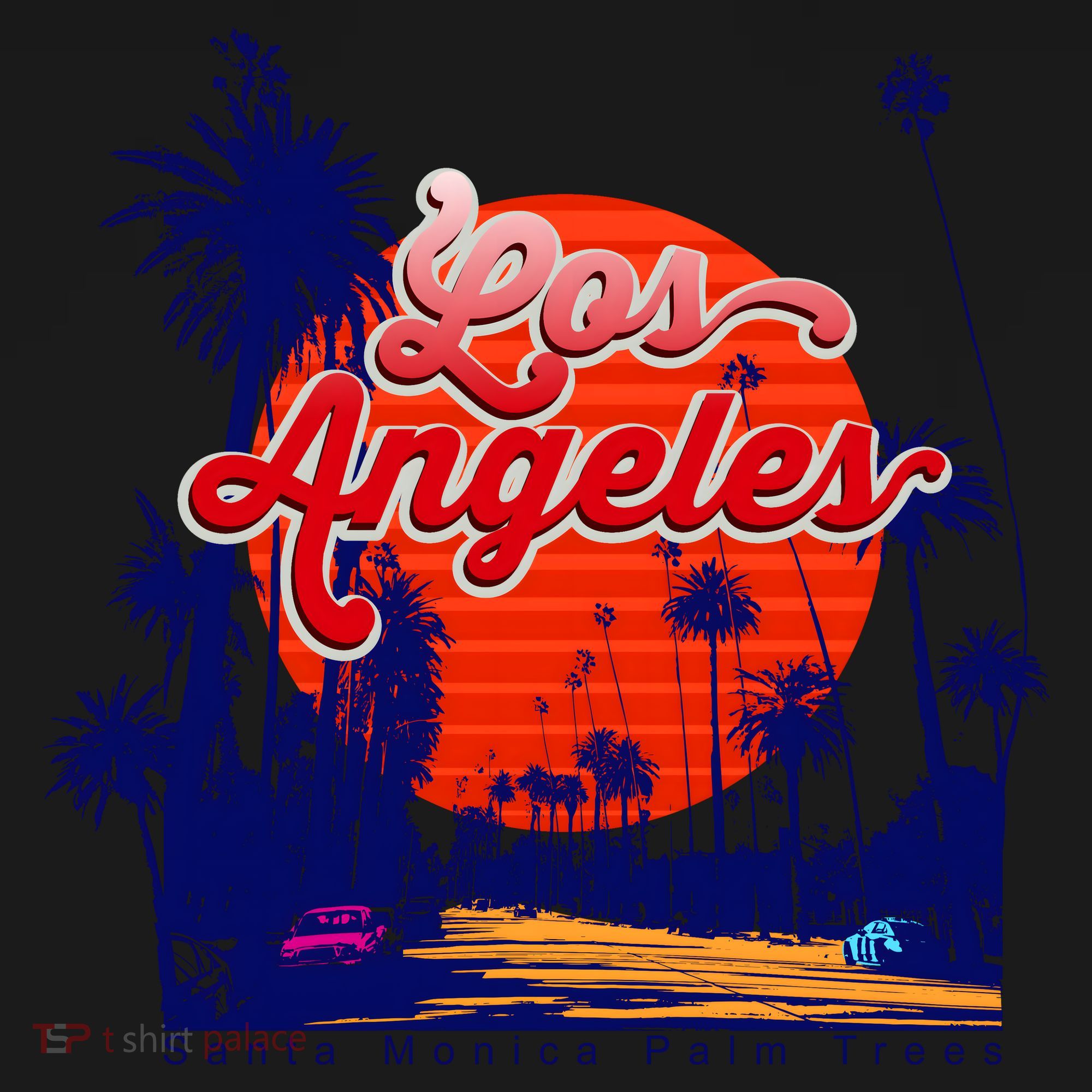 Santa Monica Los Angeles Palm Trees Scenic V-Neck T-Shirt