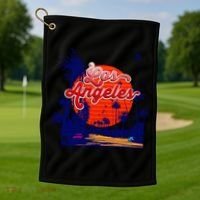 Santa Monica Los Angeles Palm Trees Scenic Golf Towel thumb 1