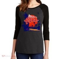 Santa Monica Los Angeles Palm Trees Scenic Women's Tri-Blend 3/4-Sleeve Raglan Shirt thumb 2