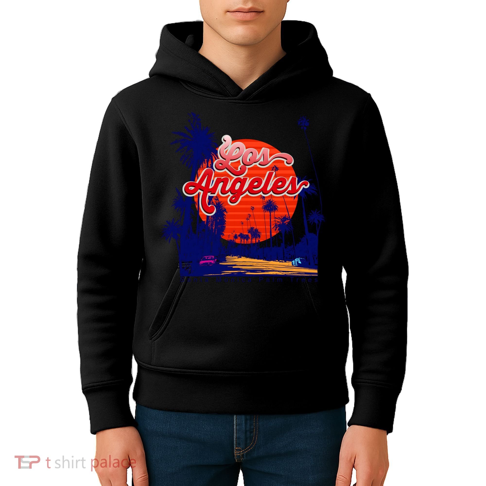 Santa Monica Los Angeles Palm Trees Scenic Kids Hoodie