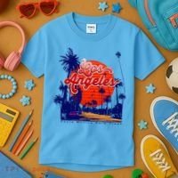 Santa Monica Los Angeles Palm Trees Scenic Kids T-Shirt thumb 3
